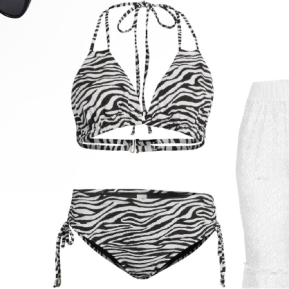Time and Tru Women's Zebra Triangle Swimsuit Top (Sz L) & bottom (Sz M) NWT